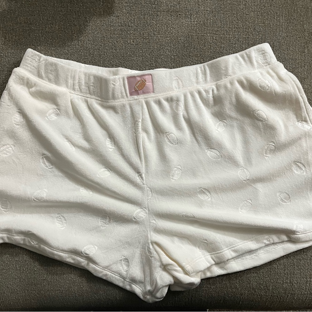 NWOT Women's White Embroidered Football Print Sleep Shorts